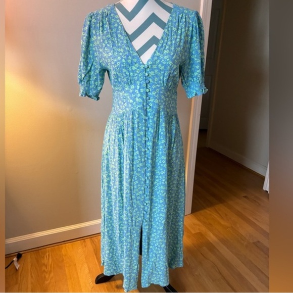 MANGO Blue and green Floral romantic Dress open back XS - Picture 10 of 10